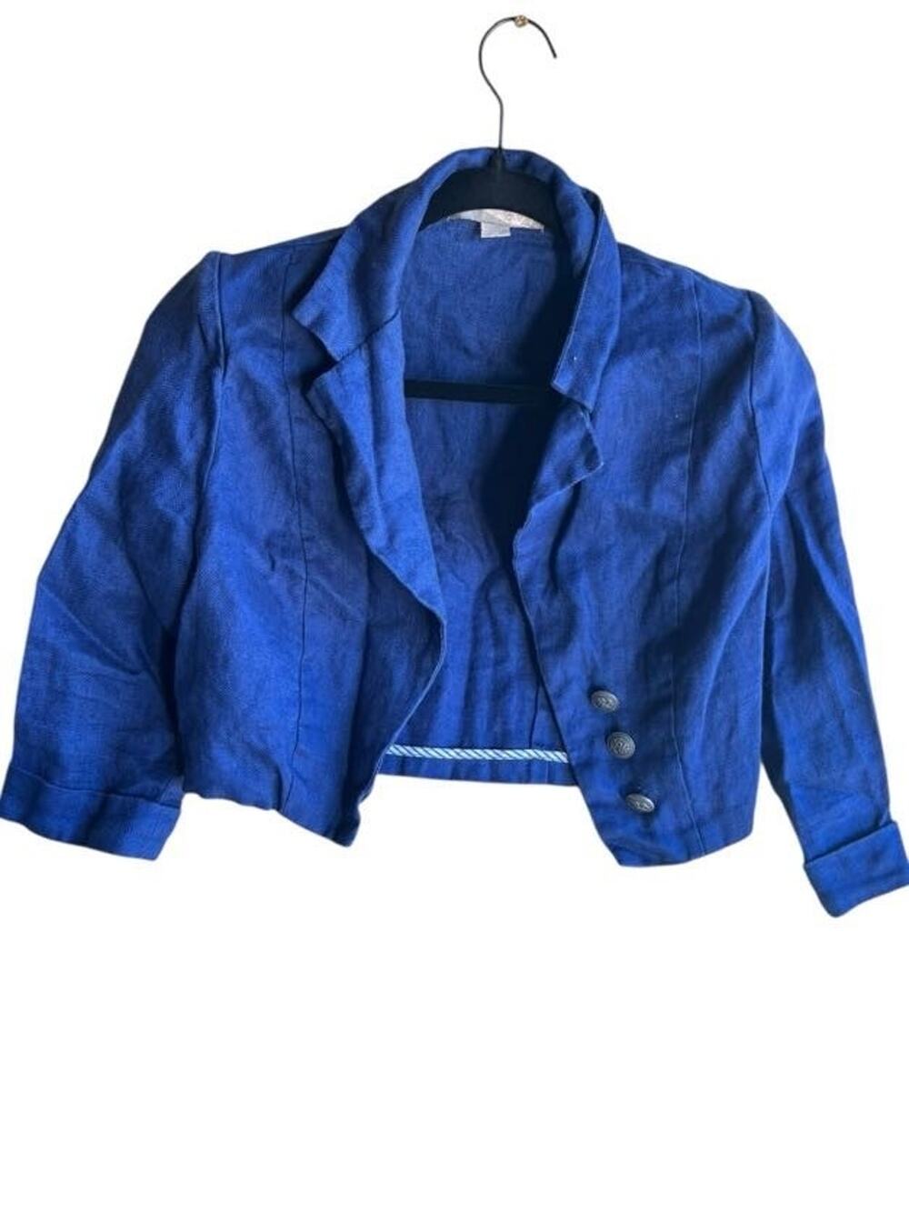 Y2k Love 21 Women's Cropped Blazer Jacket Royal Blue 100 % Linen Size Medium